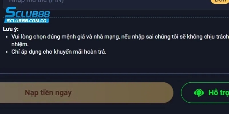 Một số lỗi hay gặp khi nạp vốn vào tài khoản SCLUB88